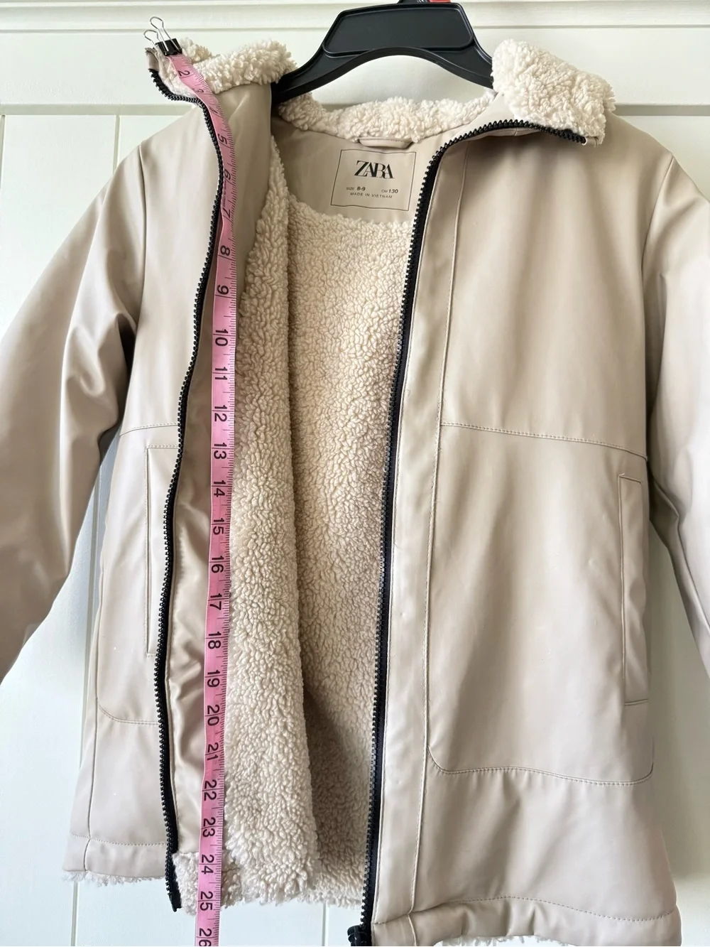 Zara Beige soft rubber Teddy coat with Sherpa Lining, waterproof!